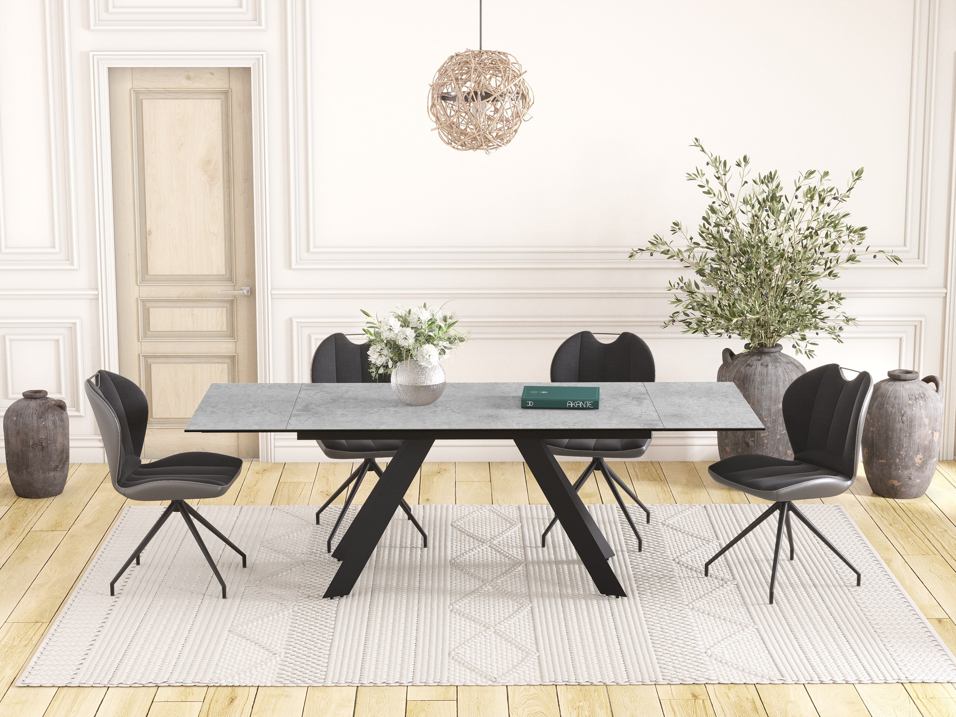 Table céramique grise avec allonges ONTARIO