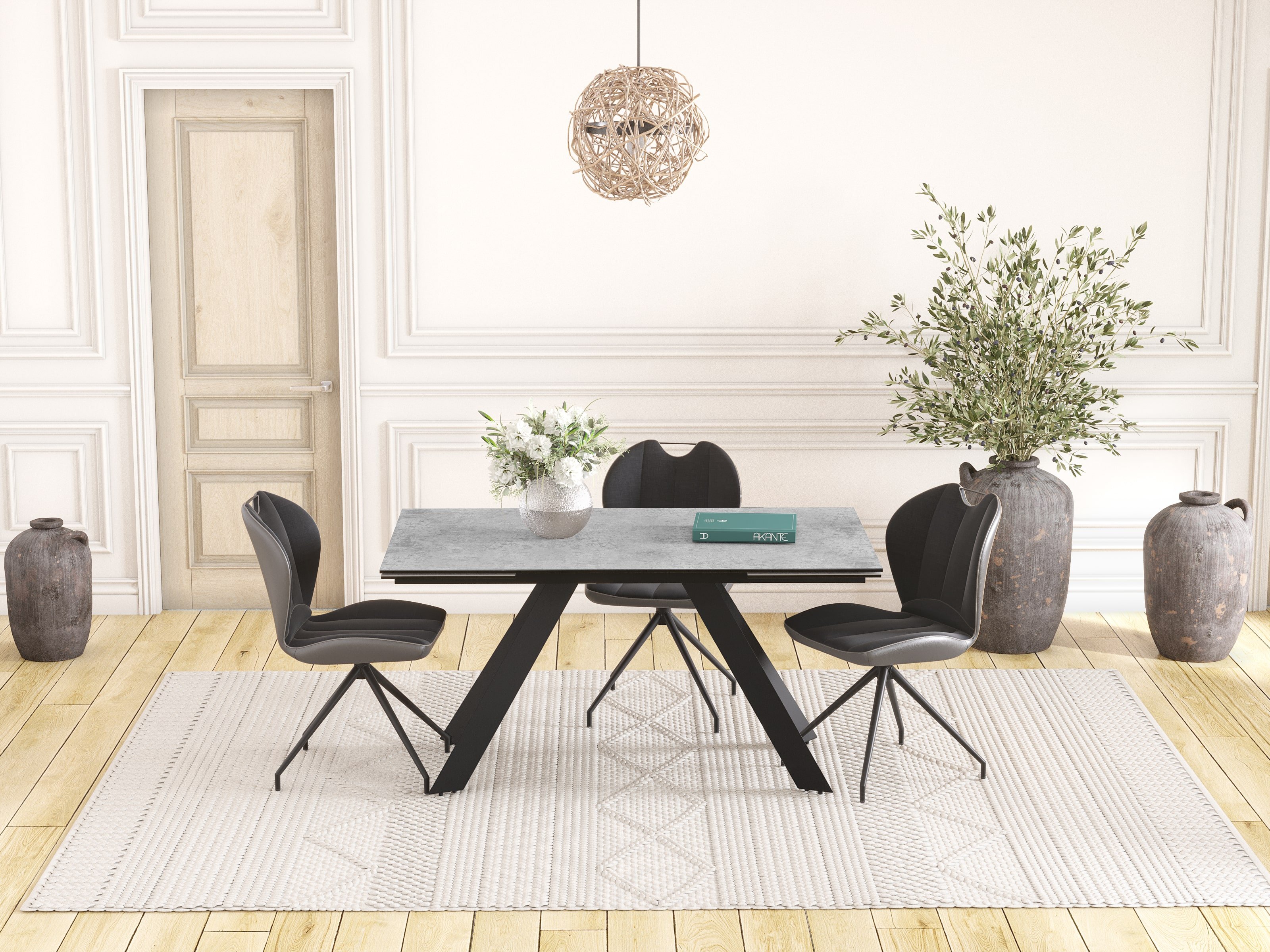 Table céramique grise avec allonges ONTARIO