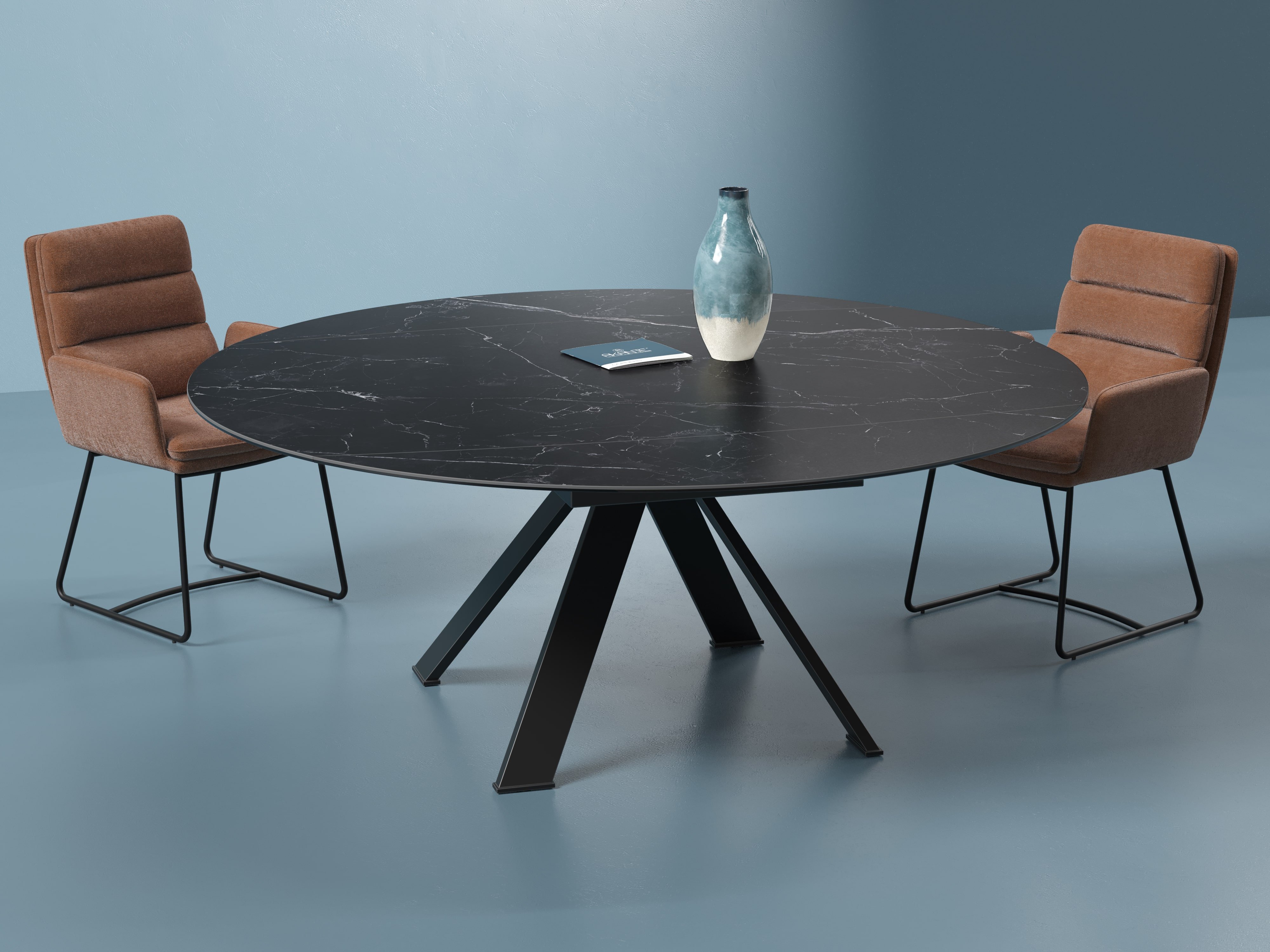 Table ronde céramique extensible effet marbre noir JULIE