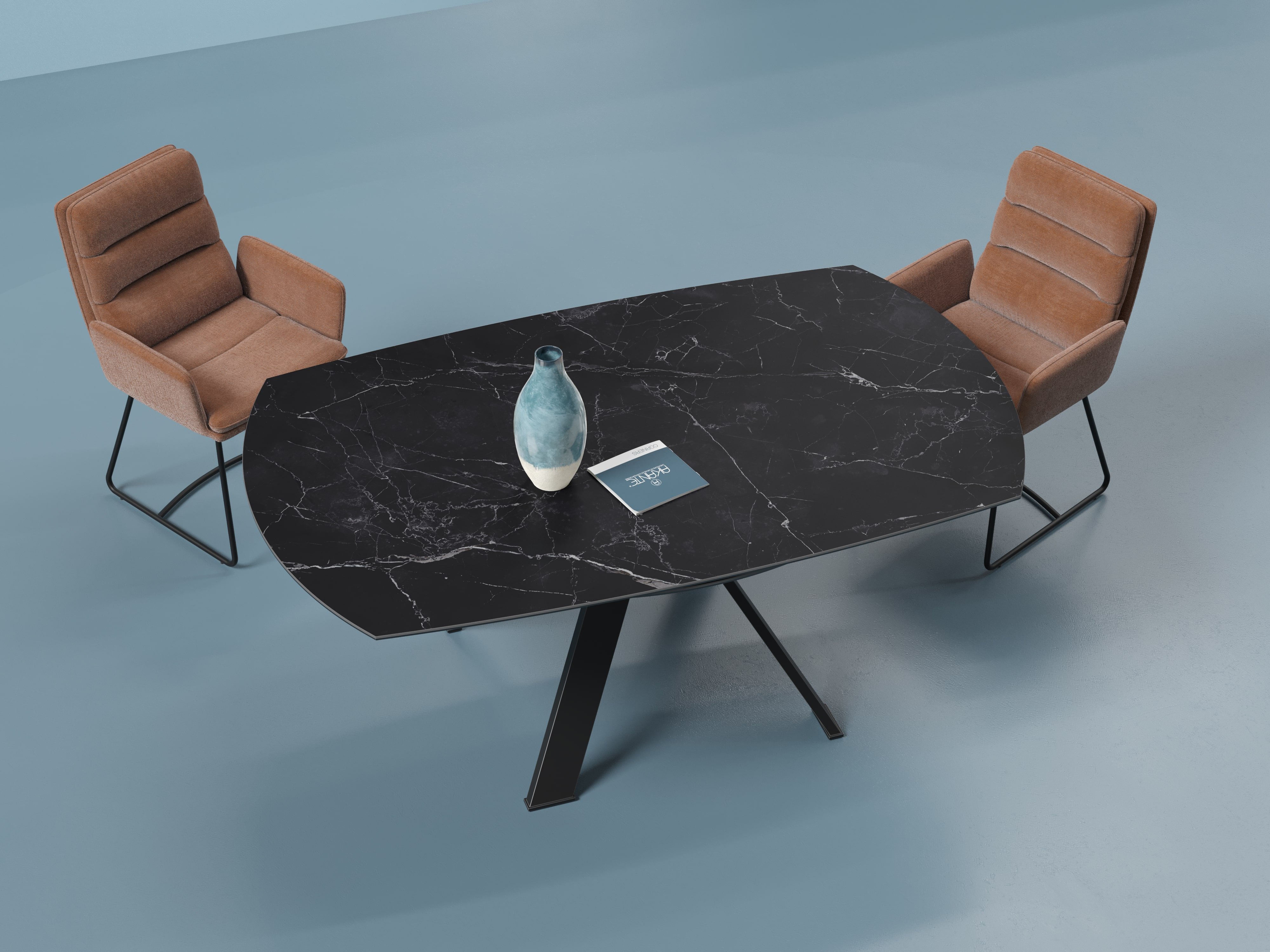 Table ronde céramique extensible effet marbre noir JULIE