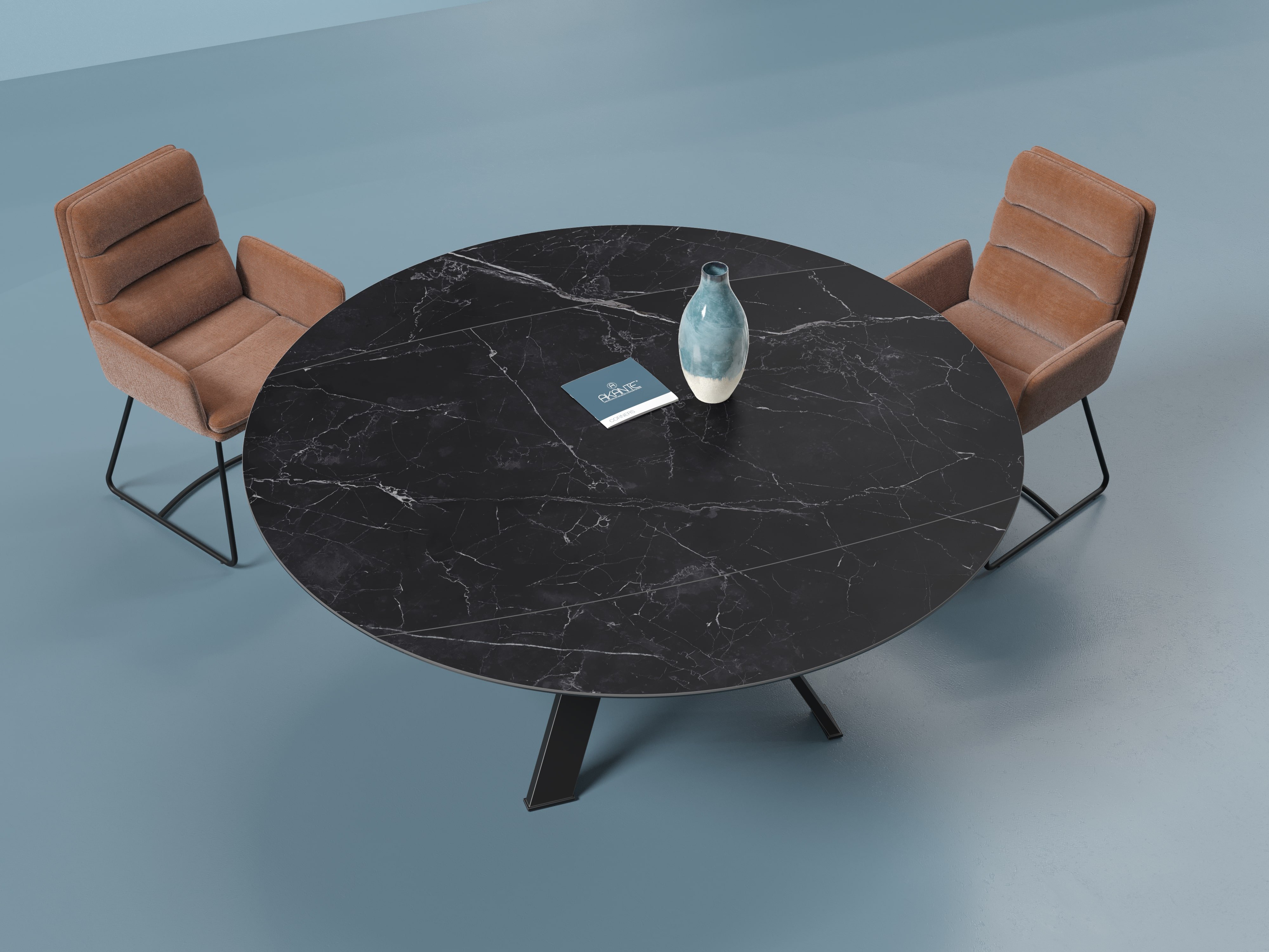 Table ronde céramique extensible effet marbre noir JULIE