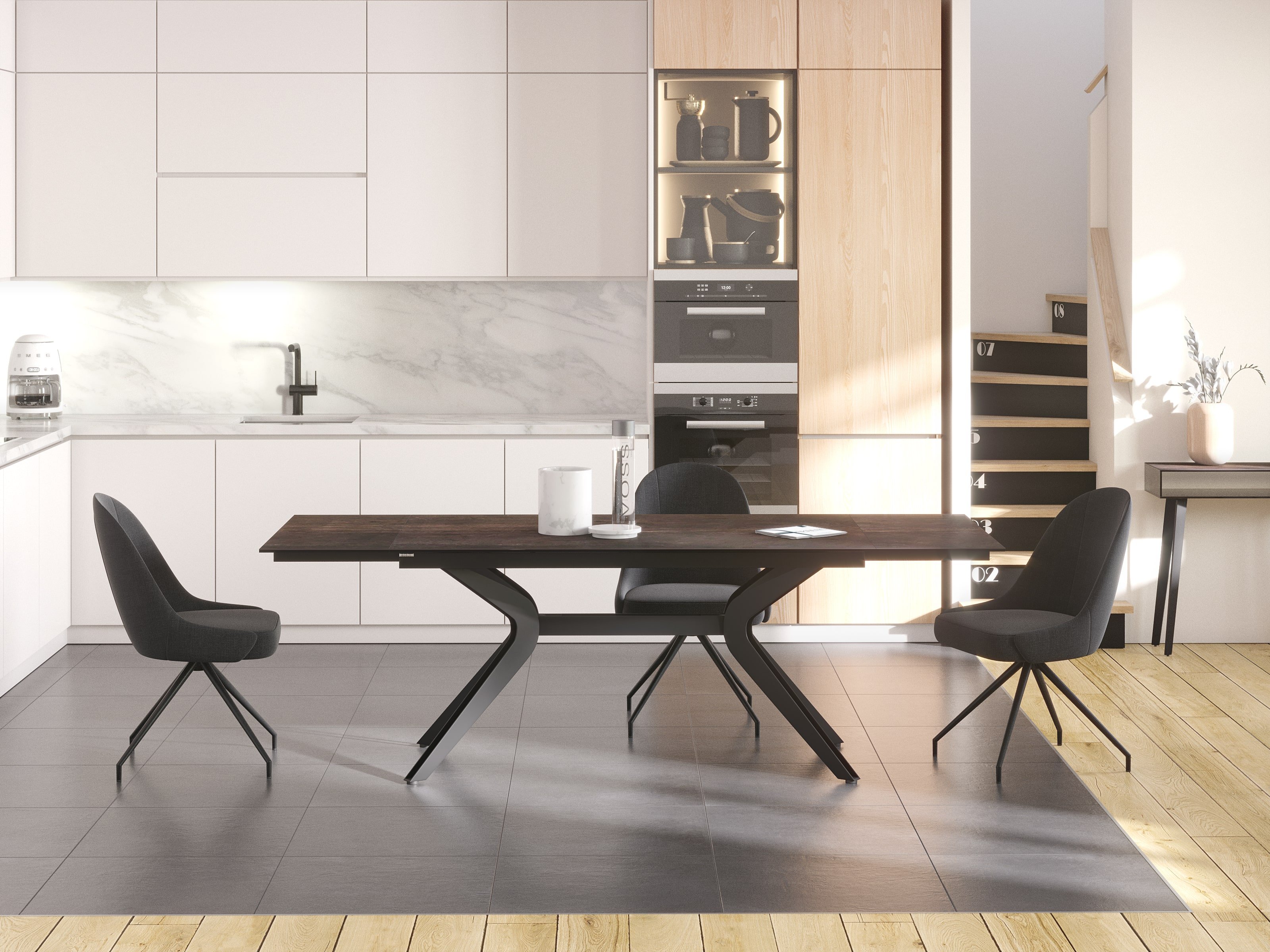 Table de repas extensible céramique acier effet rouillé IMPULSION