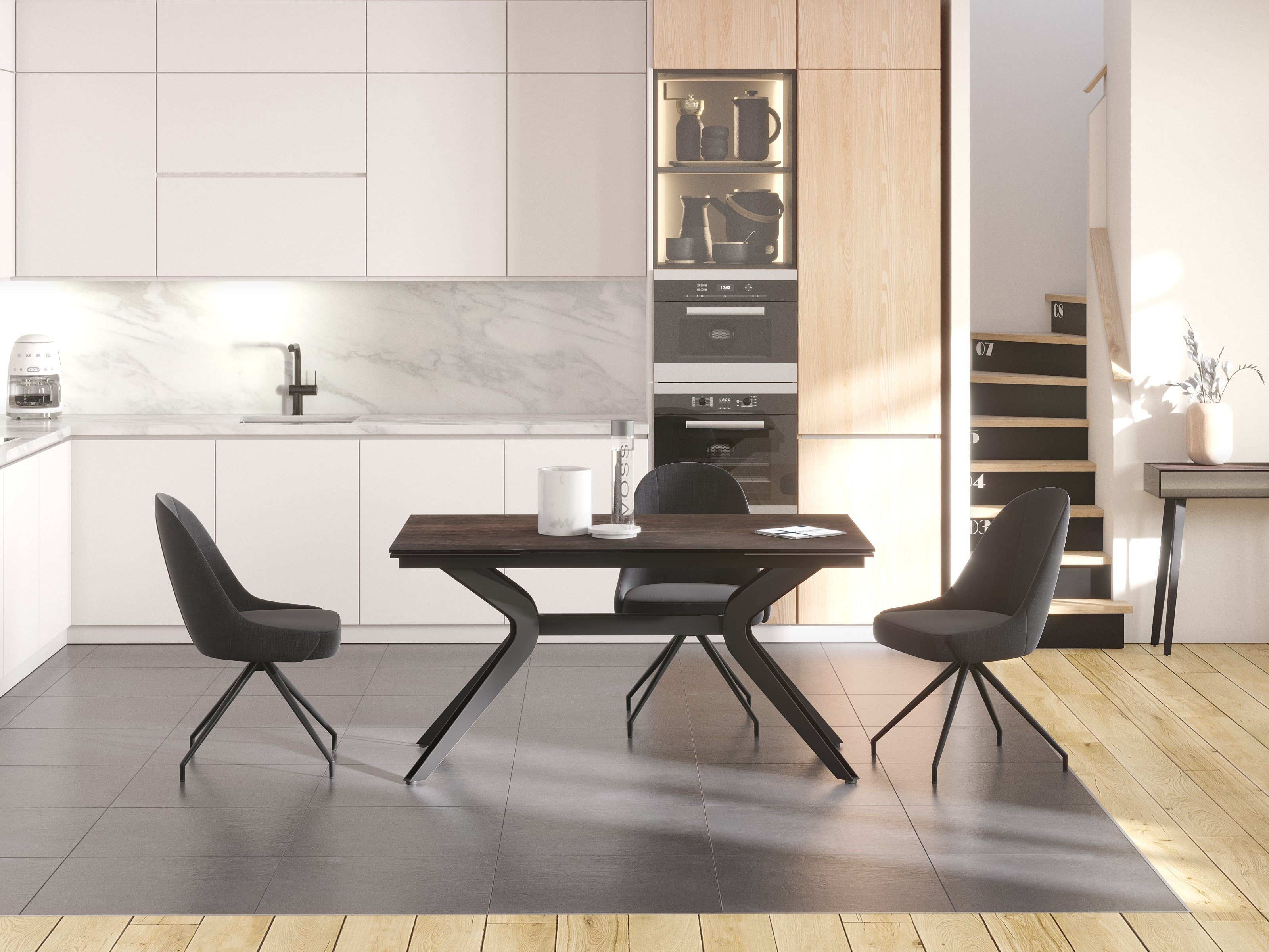 Table de repas extensible céramique acier effet rouillé IMPULSION