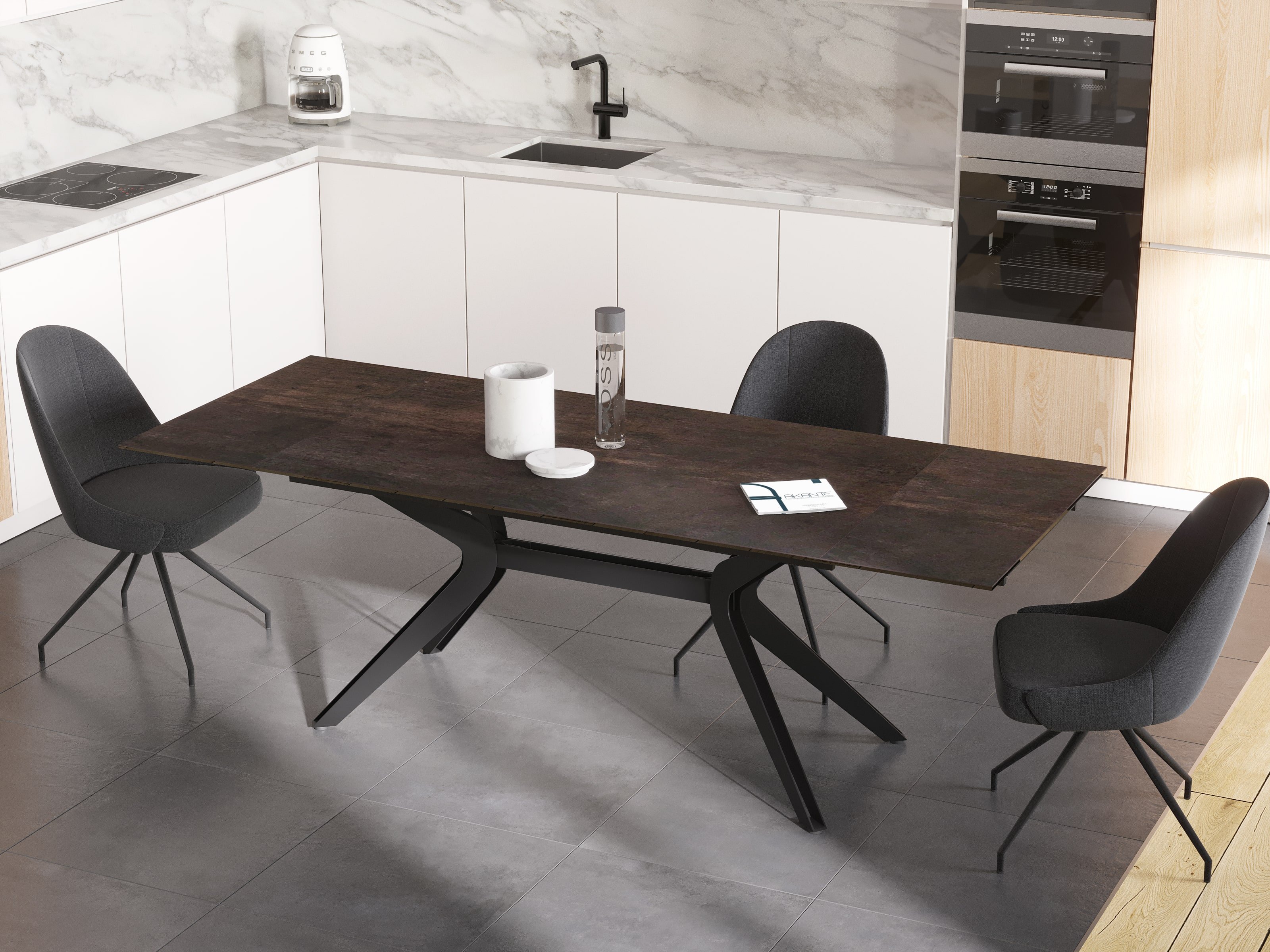 Table de repas extensible céramique acier effet rouillé IMPULSION