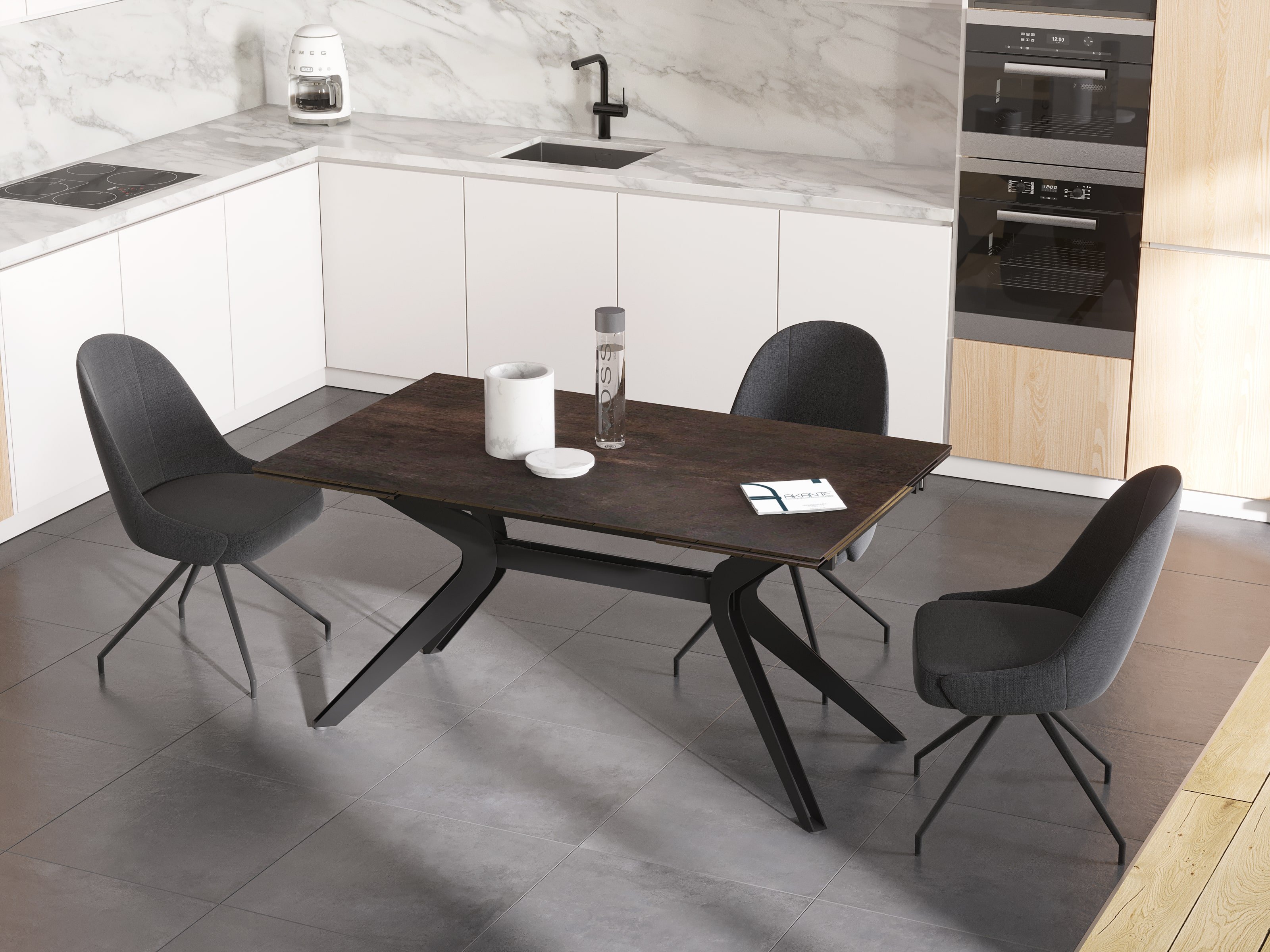 Table de repas extensible céramique acier effet rouillé IMPULSION