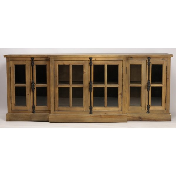Buffet industriel en bois massif avec portes vitrées 200cm PARYLAN