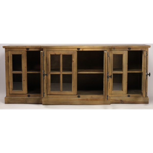 Buffet industriel en bois massif avec portes vitrées 200cm PARYLAN