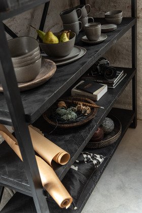 Etagère industrielle en bois de manguier noir et métal JACK