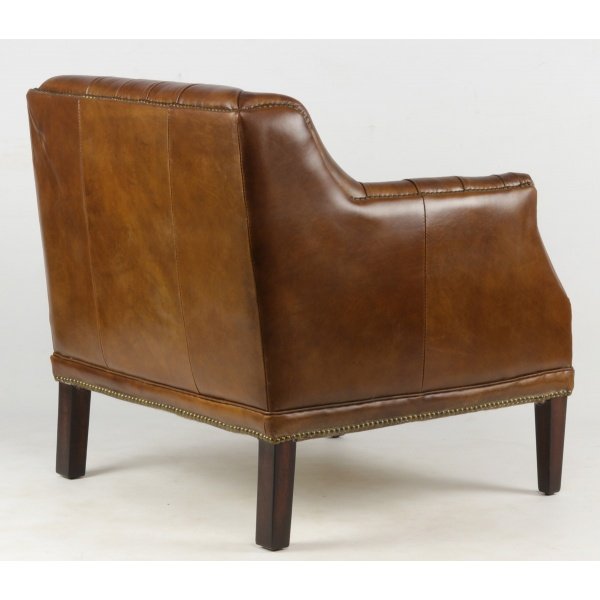 Fauteuil capitonné en cuir marron CAMBRIDGE