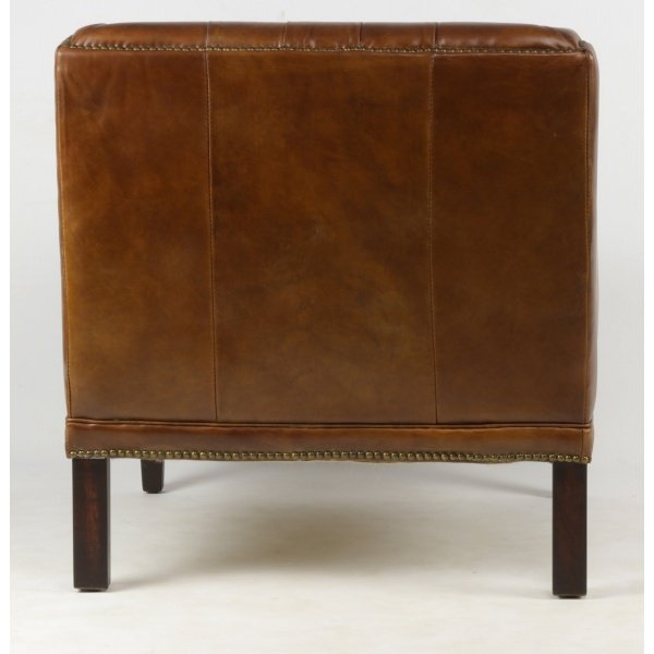 Fauteuil capitonné en cuir marron CAMBRIDGE