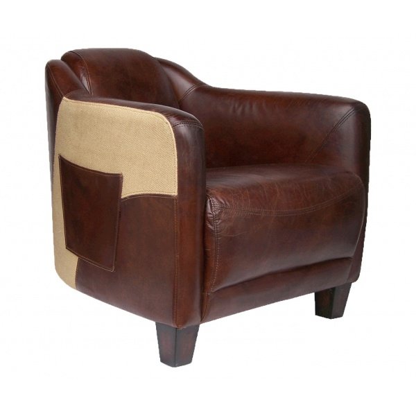 Fauteuil cigare cuir marron avec poche HORSE