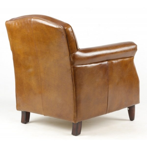 Fauteuil cuir marron clouté style vintage NORMANDY