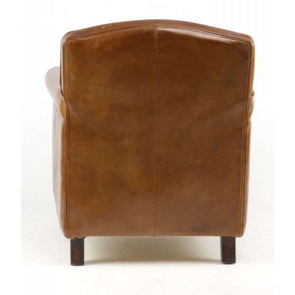 Fauteuil cuir marron clouté style vintage NORMANDY