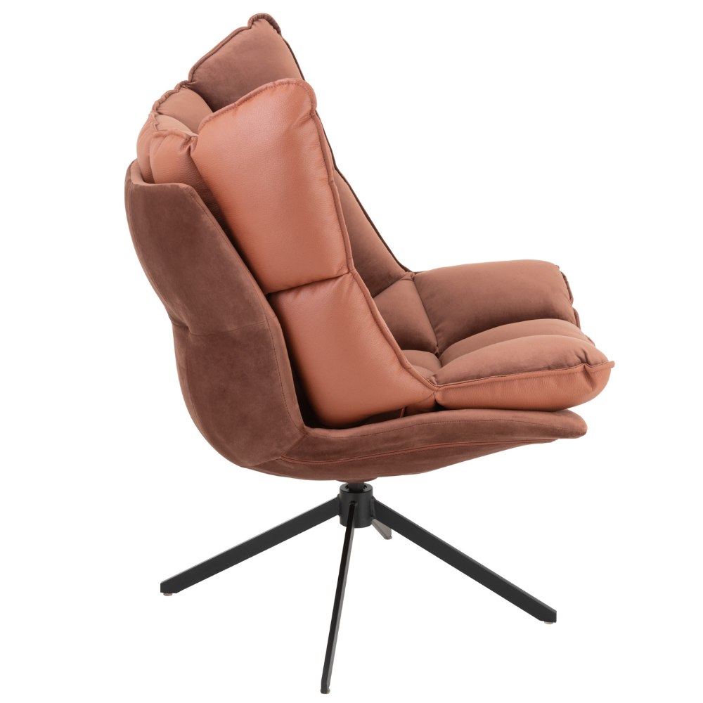 Fauteuil pivotant réversible velours et similicuir cognac JEY