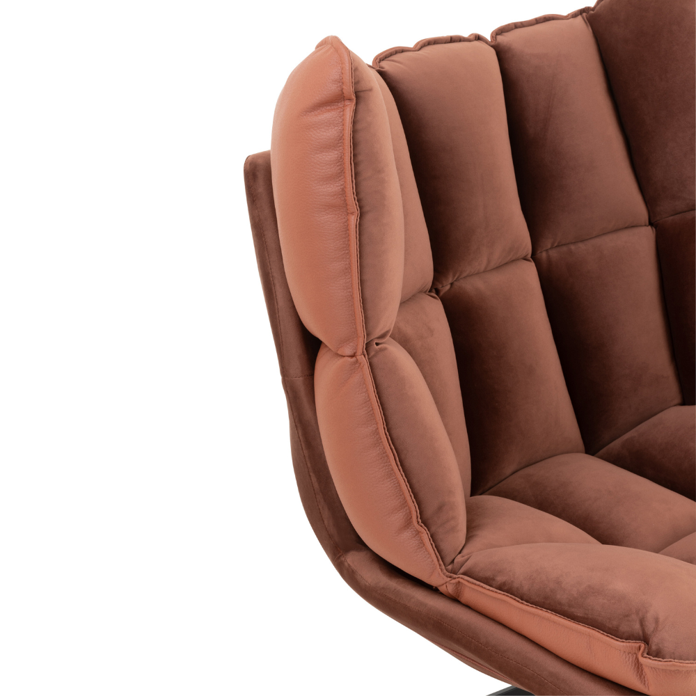 Fauteuil pivotant réversible velours et similicuir cognac JEY