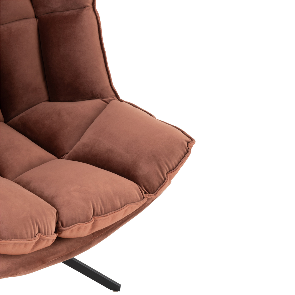 Fauteuil pivotant réversible velours et similicuir cognac JEY