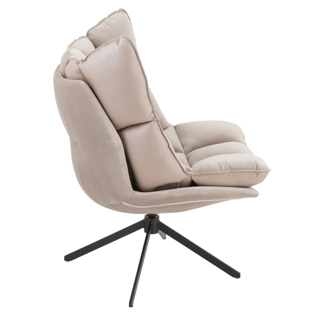 Fauteuil pivotant réversible velours et simili cuir gris clair JEY