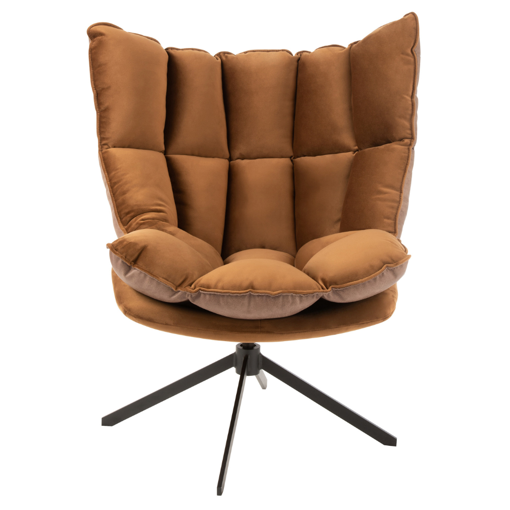 Fauteuil pivotant réversible velours et tissu marron JEY