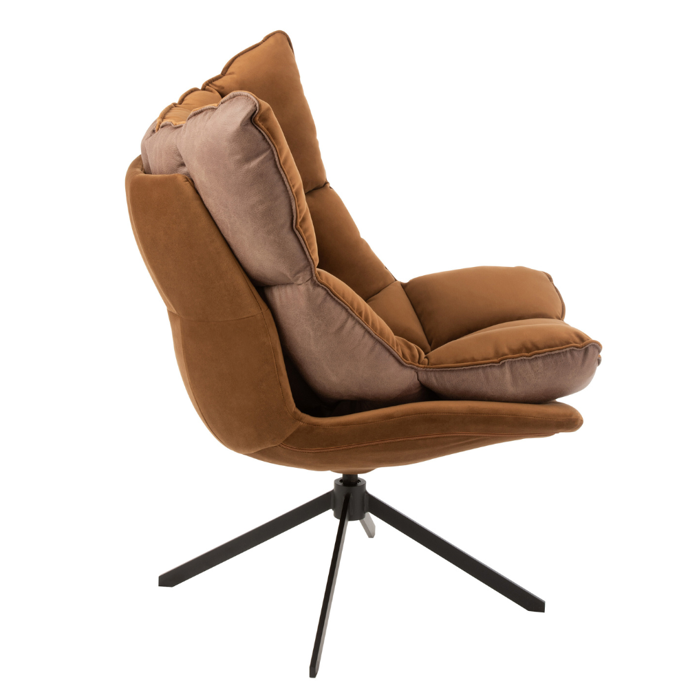 Fauteuil pivotant réversible velours et tissu marron JEY