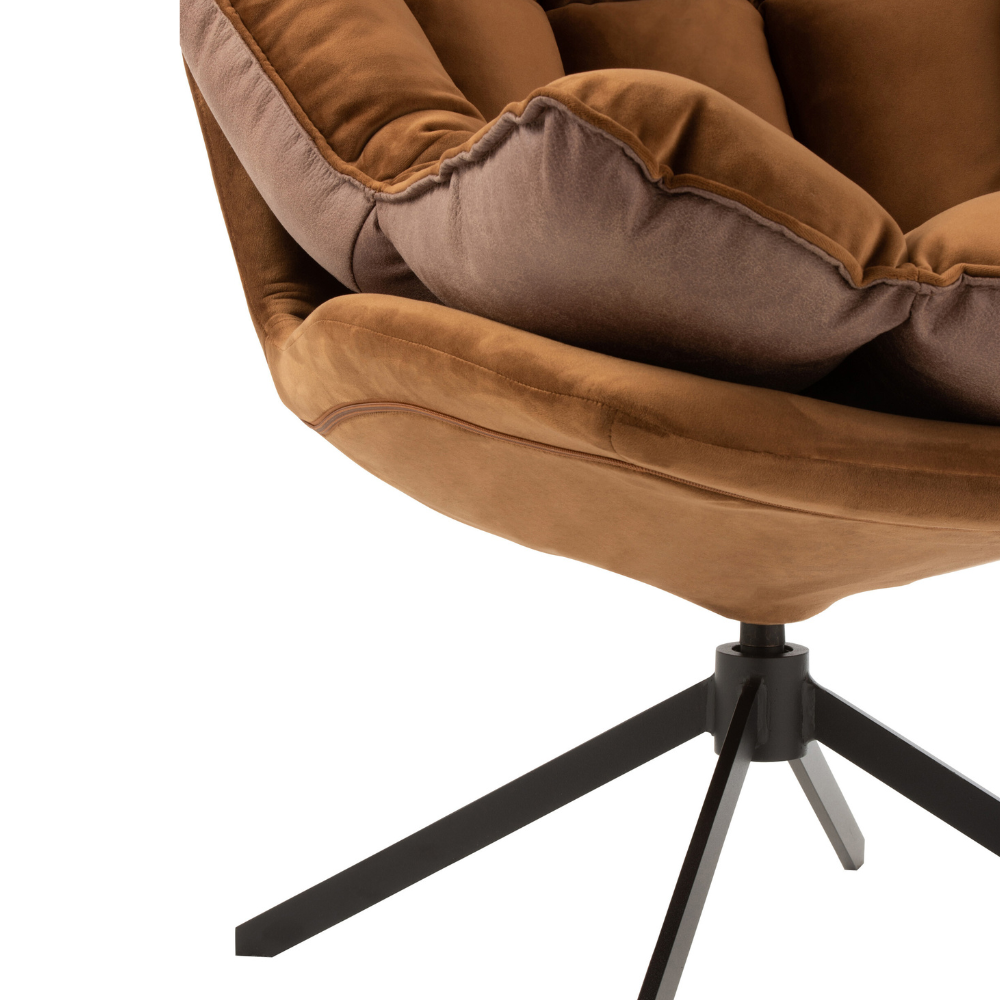 Fauteuil pivotant réversible velours et tissu marron JEY