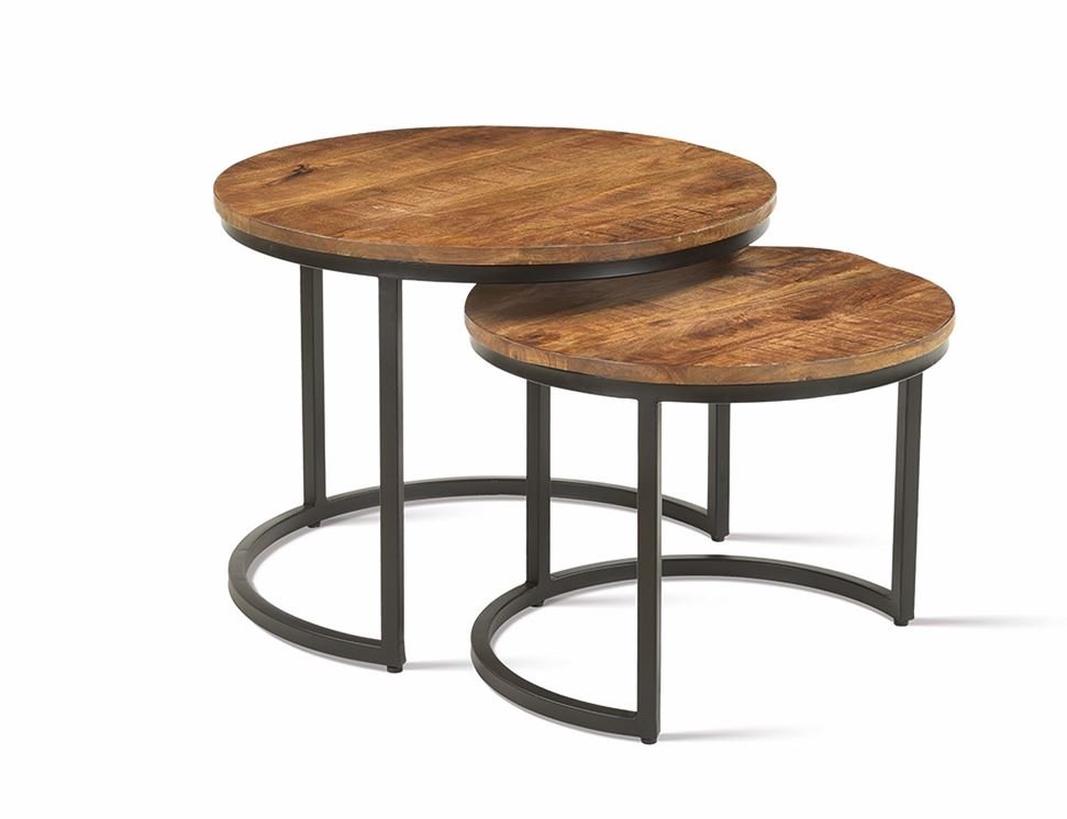 Table basse ronde gigogne industrielle bois et métal NOMY