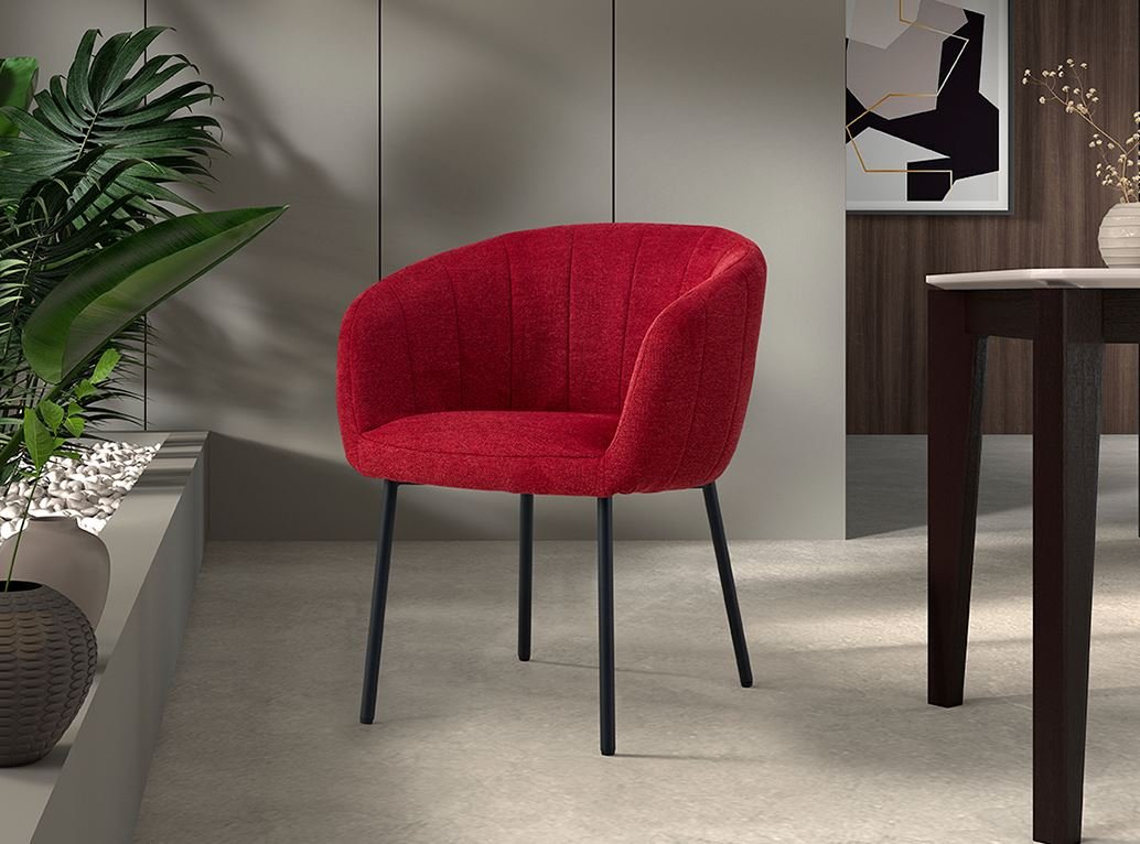 Lot de 2 chaises fauteuils design matelassée tissu rouge GIA