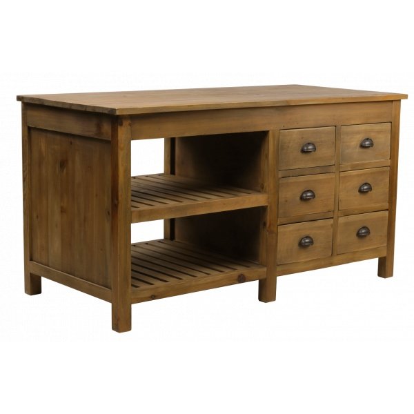 Ilot de cuisine en bois massif recyclé style industriel 150cm MIOREL