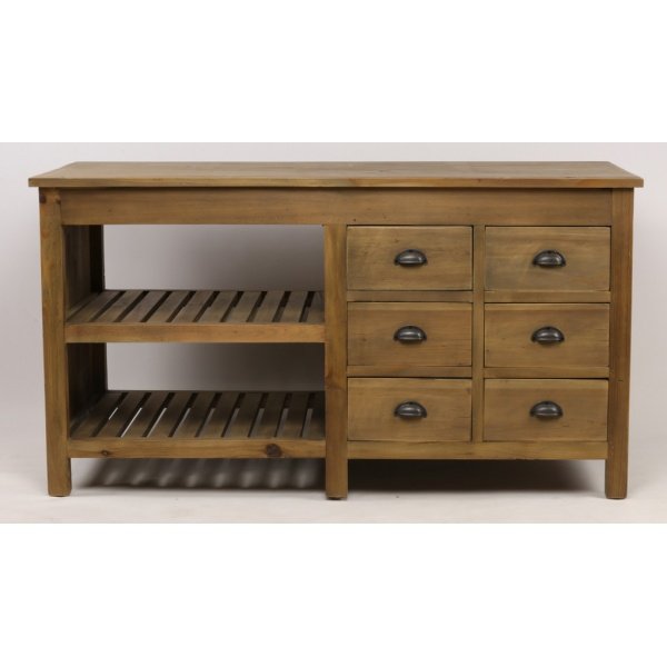 Ilot de cuisine en bois massif recyclé style industriel 150cm MIOREL
