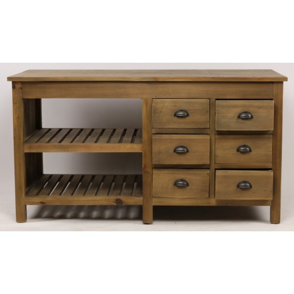 Ilot de cuisine en bois massif recyclé style industriel 150cm MIOREL
