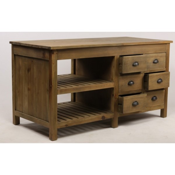Ilot de cuisine en bois massif recyclé style industriel 150cm MIOREL