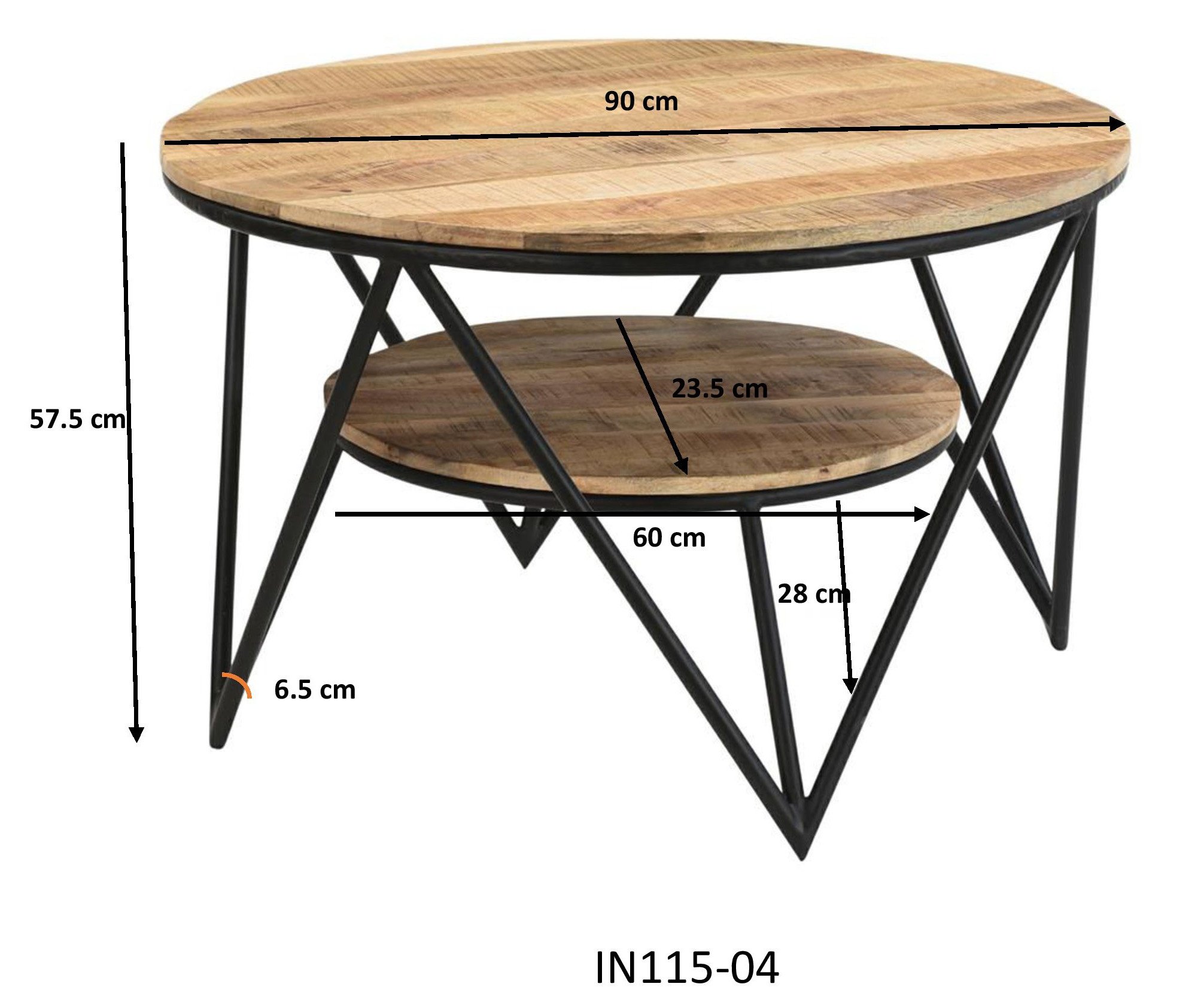 Table basse ronde industrielle 2 plateaux bois et métal SARAH