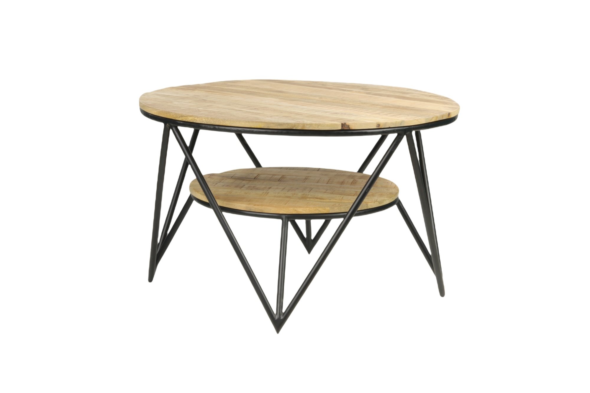 Table basse ronde industrielle 2 plateaux bois et métal SARAH