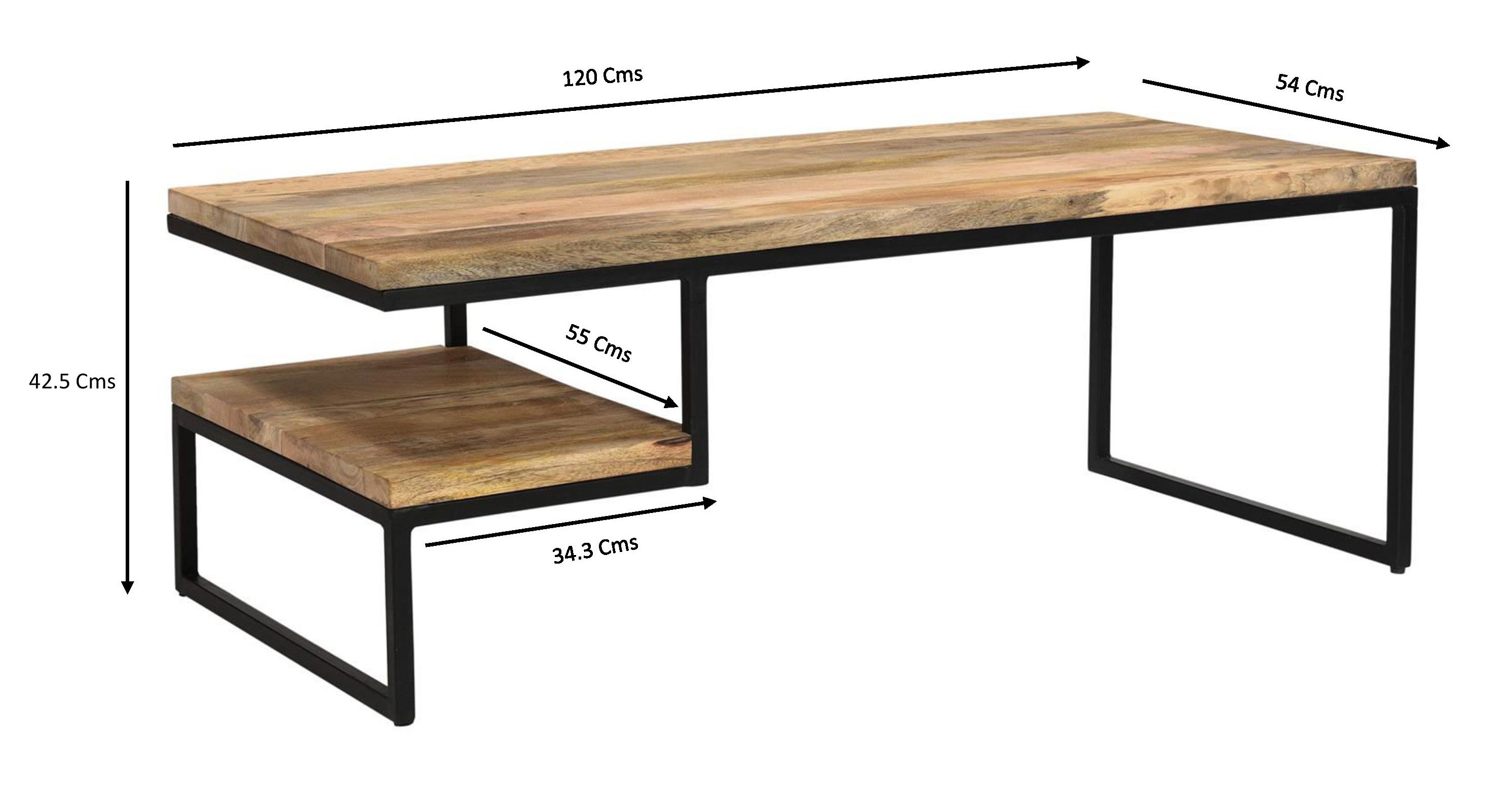 Table basse industrielle rectangulaire en bois et métal ALICE