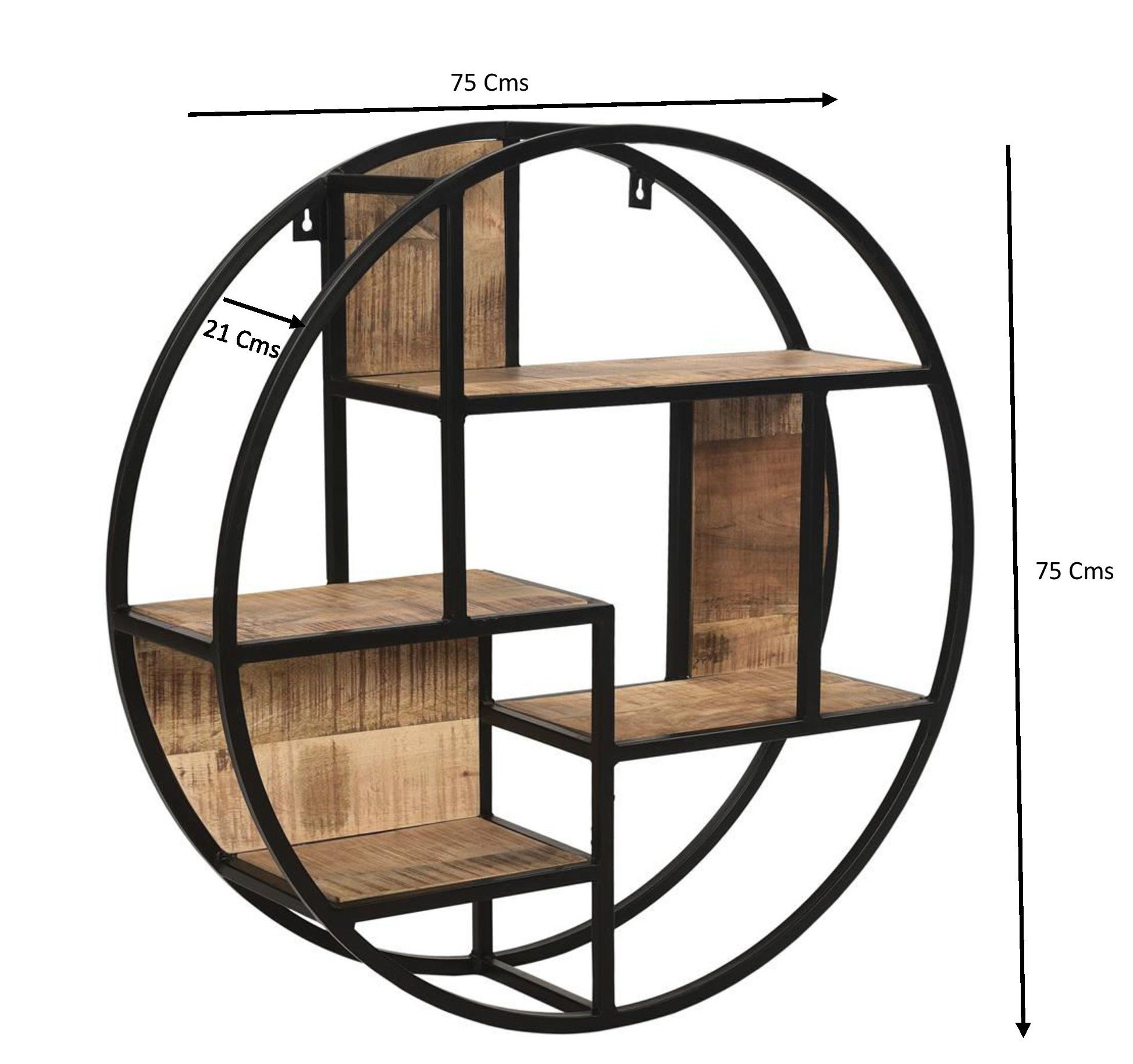 Etagère murale ronde industrielle métal et bois LYNE