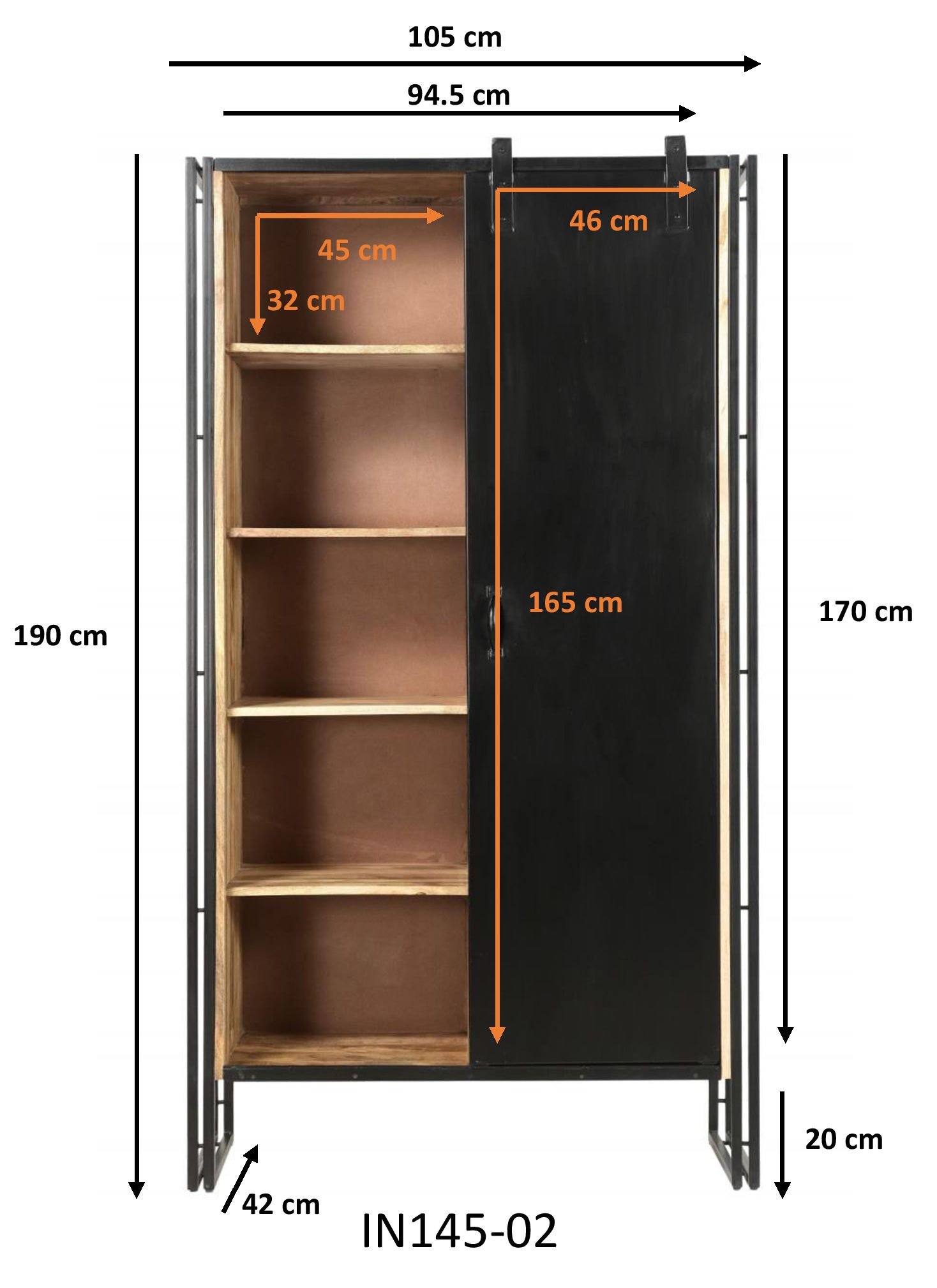 Armoire industrielle porte coulissante métal et bois 195cm ESTHER
