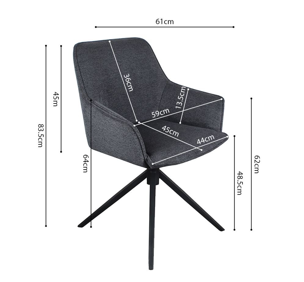 Lot de 2 chaises pivotantes moderne en tissu anthracite MAYA