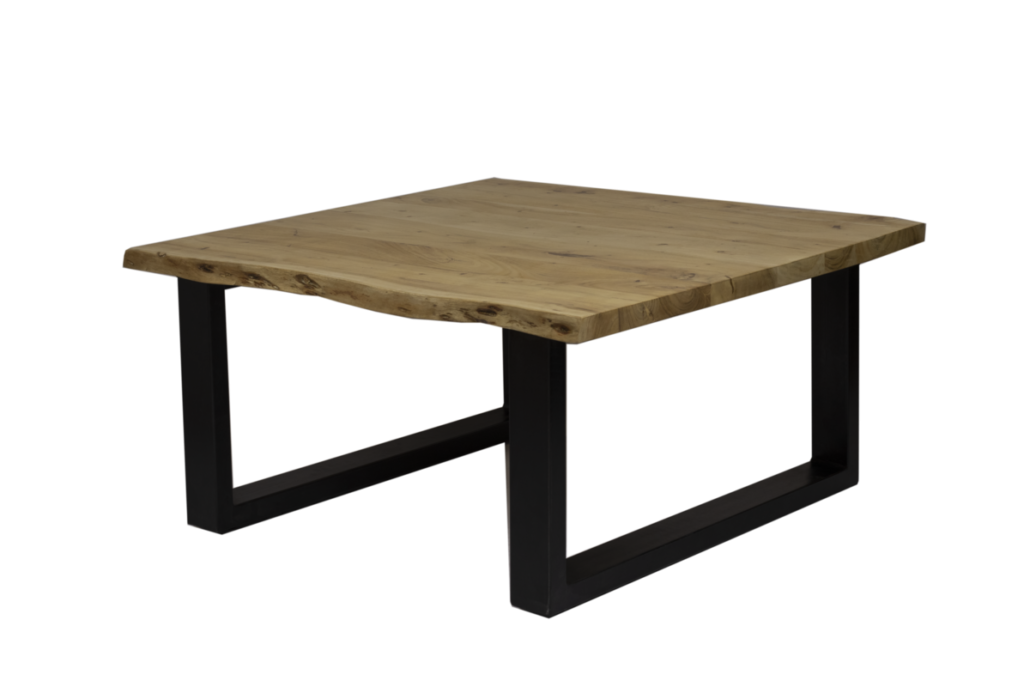 Table basse carrée industrielle bois effet tronc 100cm LOUANE