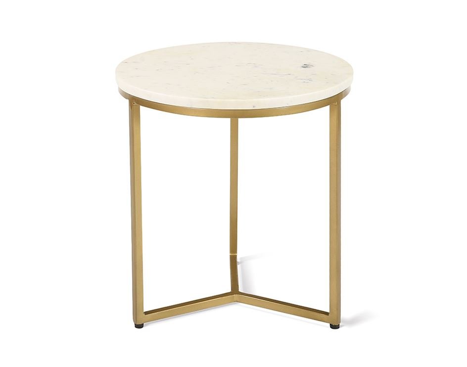 Table d'appoint ronde design en marbre blanc et métal doré ORACLE