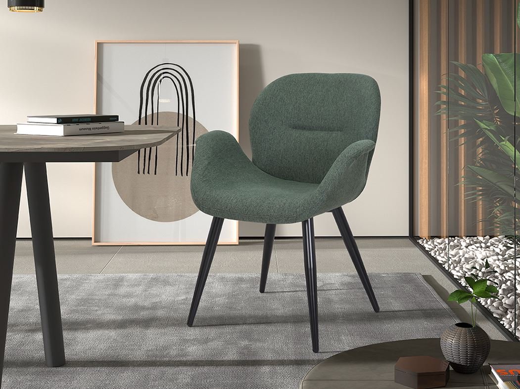 Lot de 2 chaises fauteuils tissu vert moderne LEY