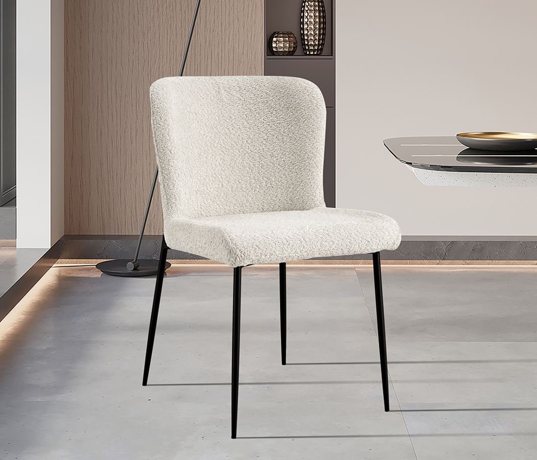 Lot de 2 chaises modernes en tissu teddy blanc ELIN