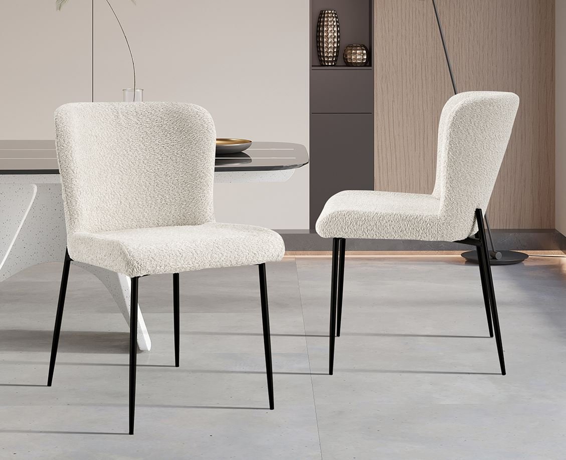 Lot de 2 chaises modernes en tissu teddy blanc ELIN