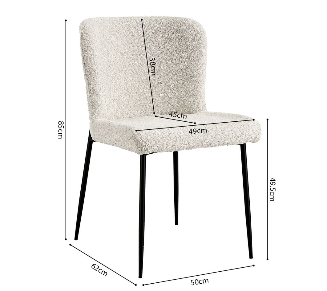 Lot de 2 chaises modernes en tissu teddy blanc ELIN