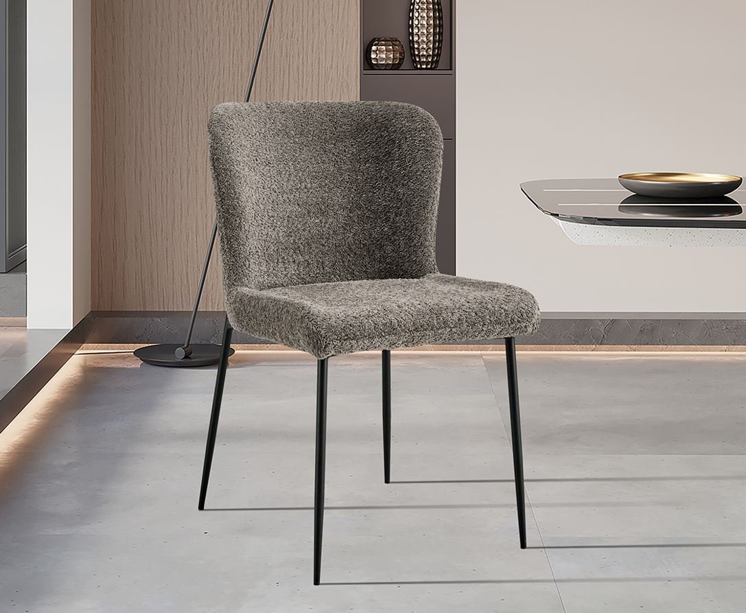 Lot de 2 chaises modernes en tissu teddy taupe ELIN