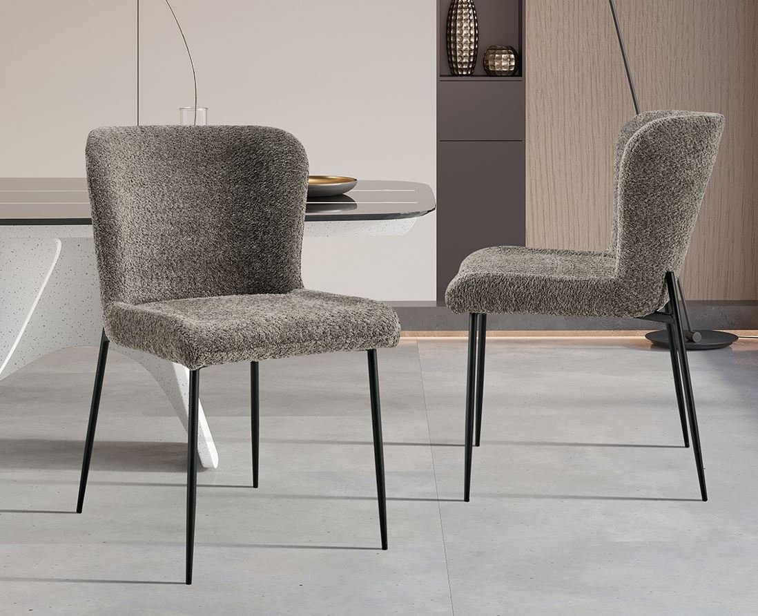 Lot de 2 chaises modernes en tissu teddy taupe ELIN