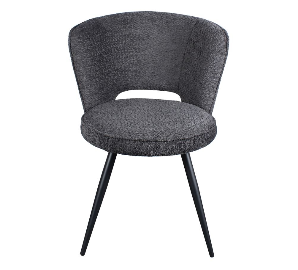 Lot de 2 chaises modernes tissu bouclé gris et pieds métal noir FREJA