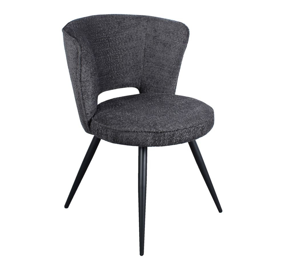 Lot de 2 chaises modernes tissu bouclé gris et pieds métal noir FREJA