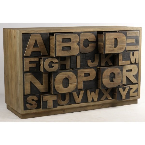 Buffet alphabet en bois massif recyclé industriel ALFABETO