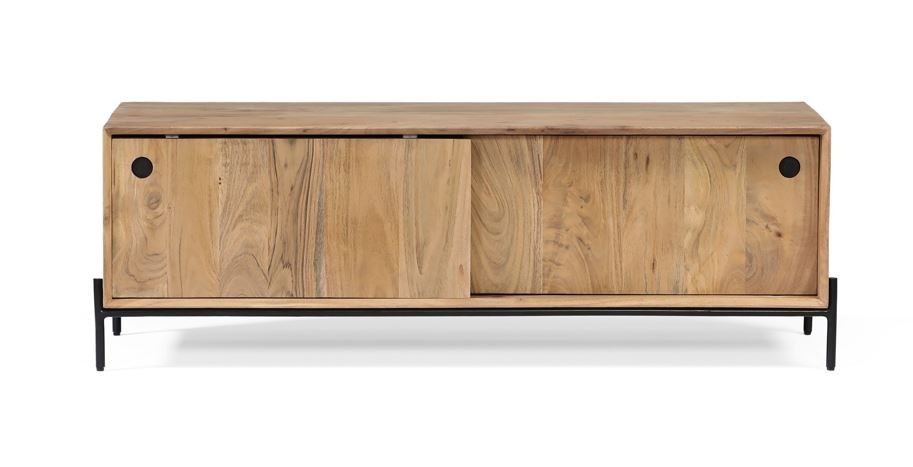 Meuble TV scandinave bois d'acacia portes coulissantes 120cm NICK