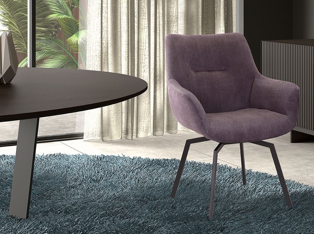 Chaise fauteuil pivotante velours côtelé gris MELINE