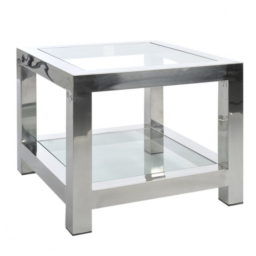 Table d'appoint en verre et chrome moderne BADABEST